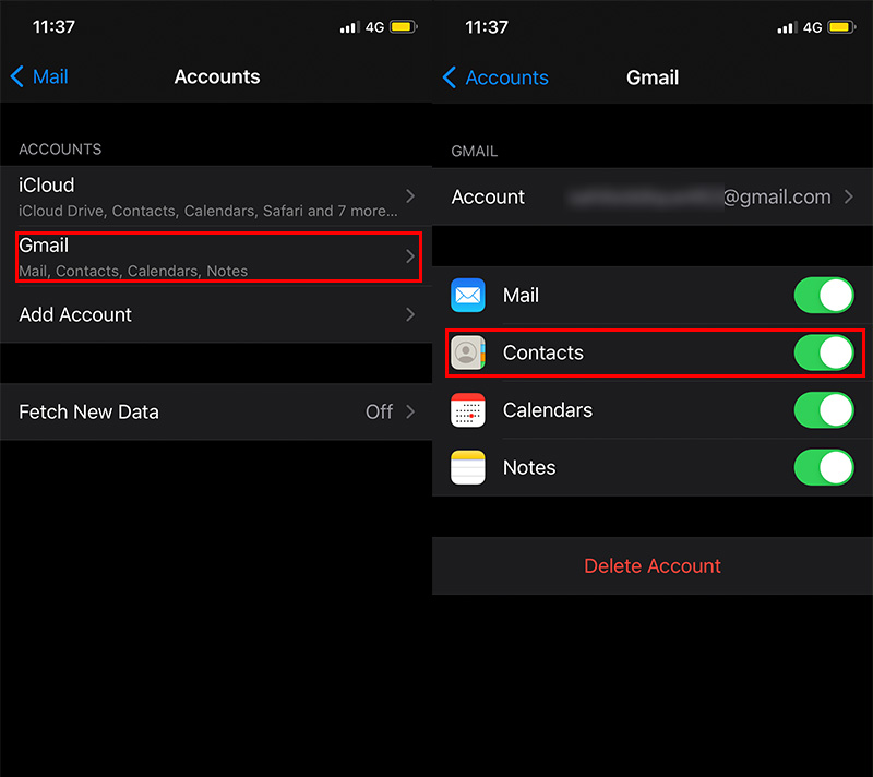 Using a Google Account to transfer contacts from Android to iPhone
