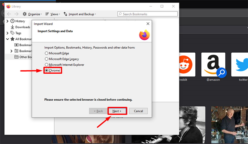 Import Bookmarks from Chrome to Firefox Using Import Wizard