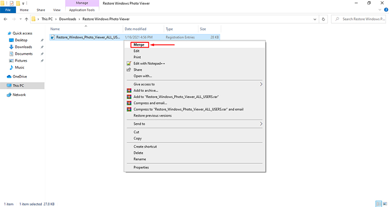 Restore Windows Photo Viewer in Windows 10 Using Registry File