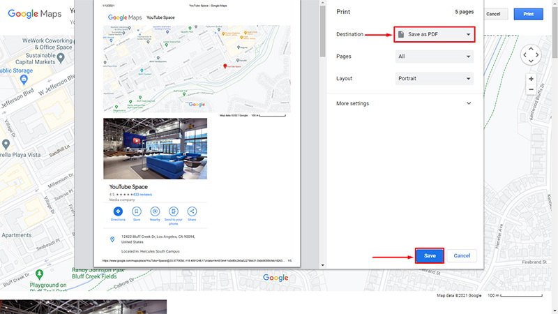How to save Google Maps location as PDF on a PC